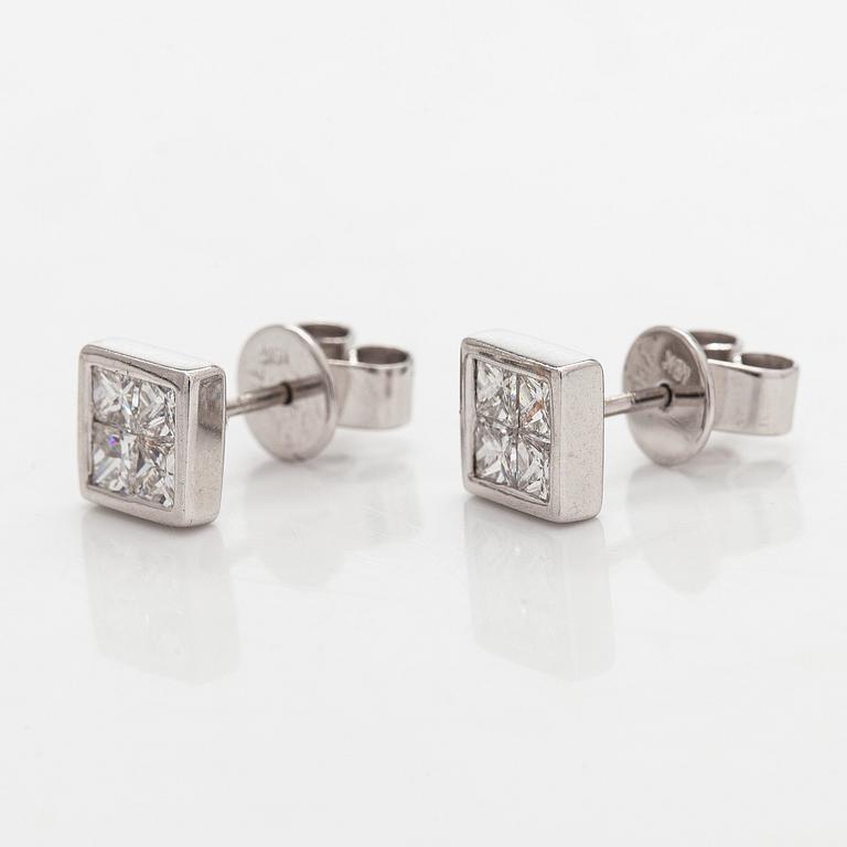 Earrings, princess cut diamonds, 18K white gold.