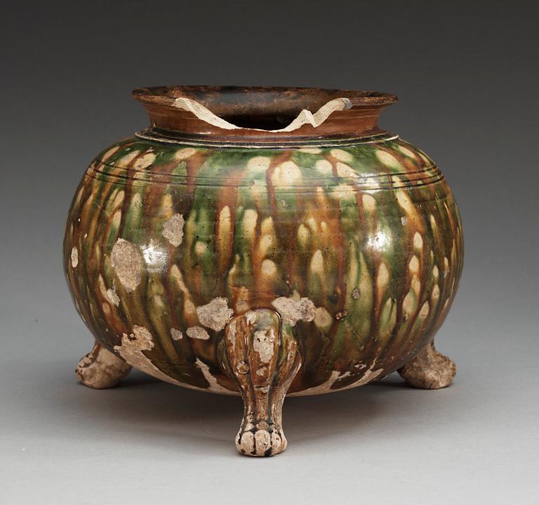 A sancai glazed tripod censer, Tang dynasty (618-907).