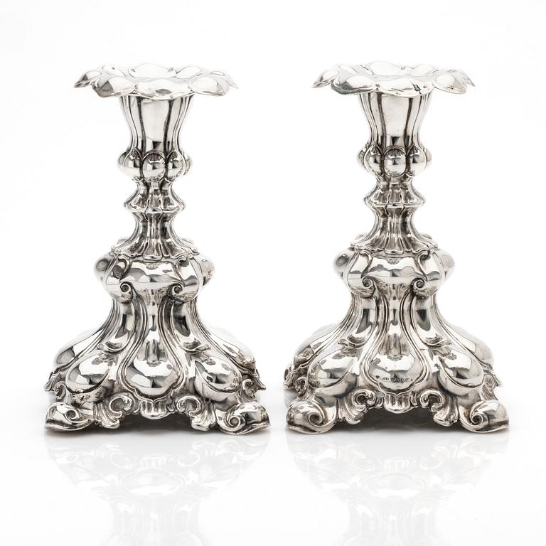 C.G. Hallberg, Candelsticks, a pair, silver, Baroque style, 1942, Stockholm.