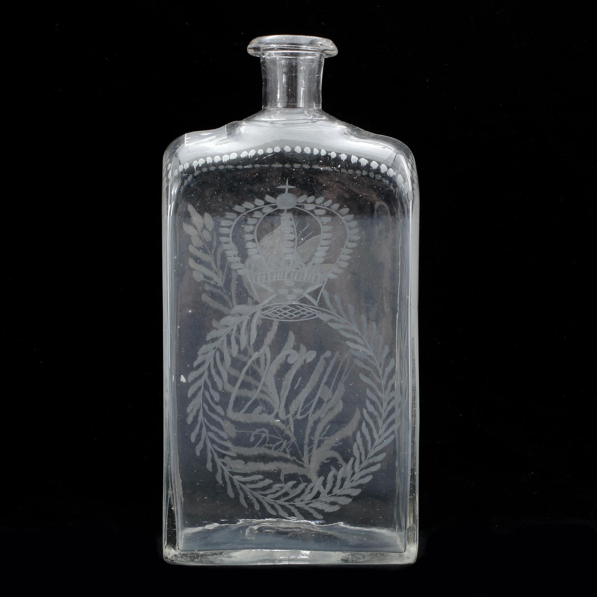 BRÄNNVINSFLASKA, glas, 1800-tal.