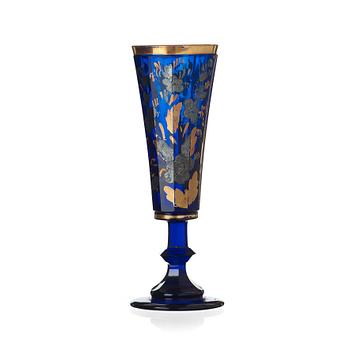 A Russian blue glass champagne flute, presumably imperial glass manufactory, St Petersburg, end of 18th Century.