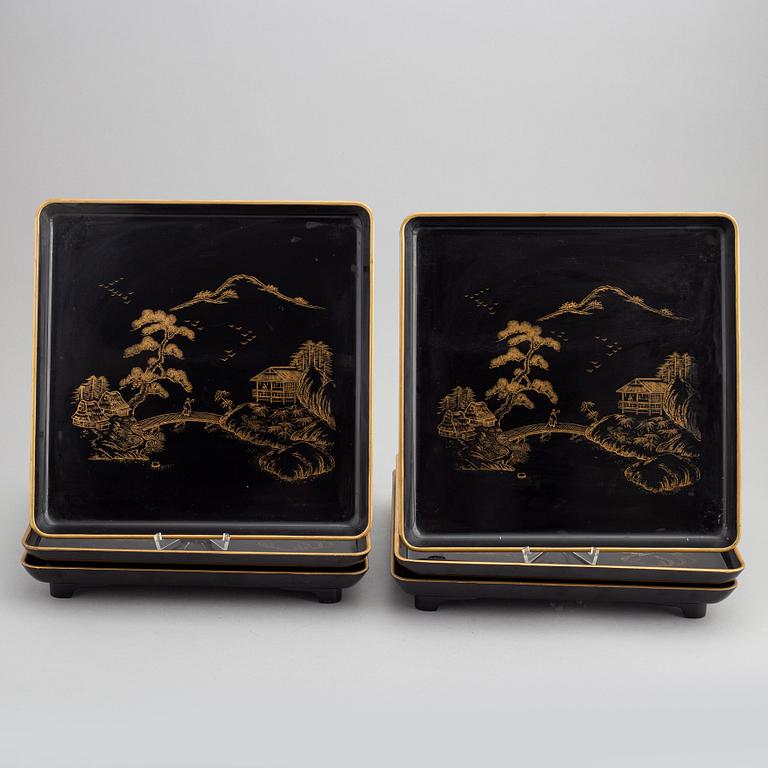 Brickor, sex stycken, lackarbeten, Japan, 1900-tal.