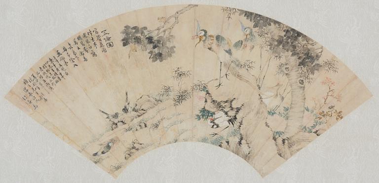 Solfjädersmålningar, tre stycken, Kina, 1900-tal.