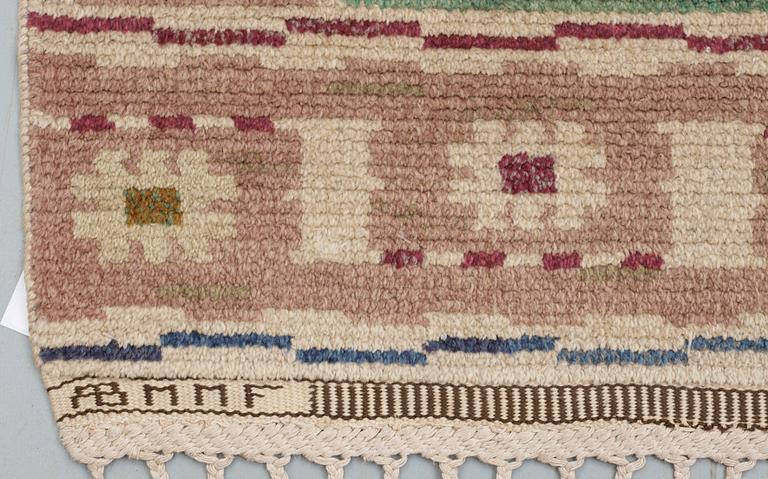 RUG. "Ängarna". Knotted pile (flossa). 198,5 x 139,5 cm. Signed AB MMF.