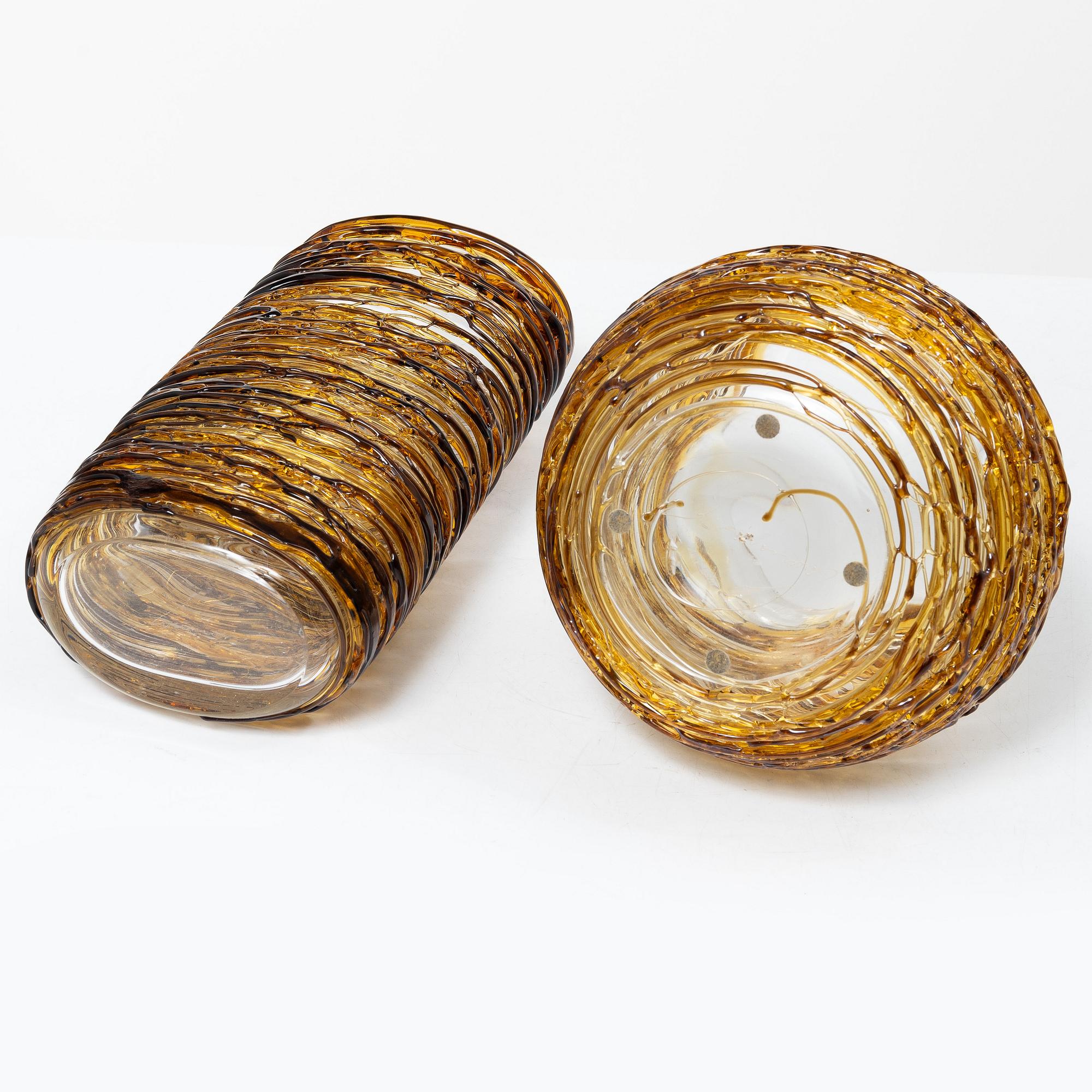 Enrico Camozzo, glas, 3 delar, 1 fat samt 2 vaser, Murano.