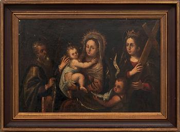 Okänd konstnär 1700-tal , Den Heliga Familjen med St Elisabeth och Johannes.