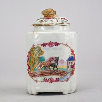 A Chinese Qianlong famille rose porcelain tea caddy.