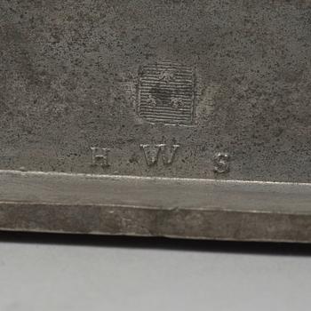 A pair of late Gustavian pewter candlesticks by H Wicksten, master 1782.