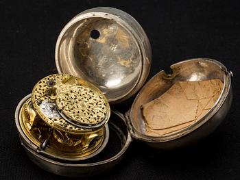 FICKUR, silver, spindelgång. Troligen England, omkring 1730.