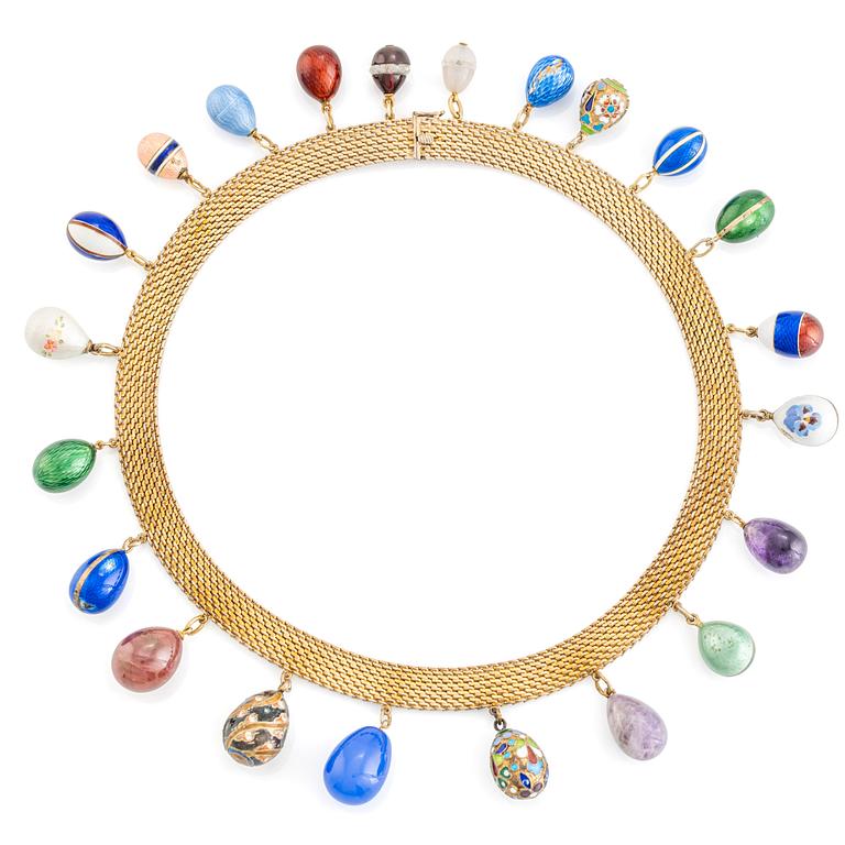Necklace with 22 miniature Easter eggs, one of which is by Carl Fabergé.
