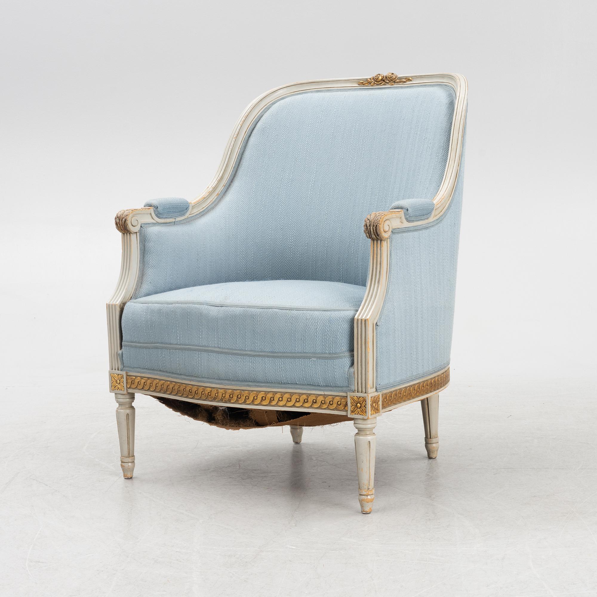 Fåtölj, gustaviansk stil, 1900-talets första hälft.