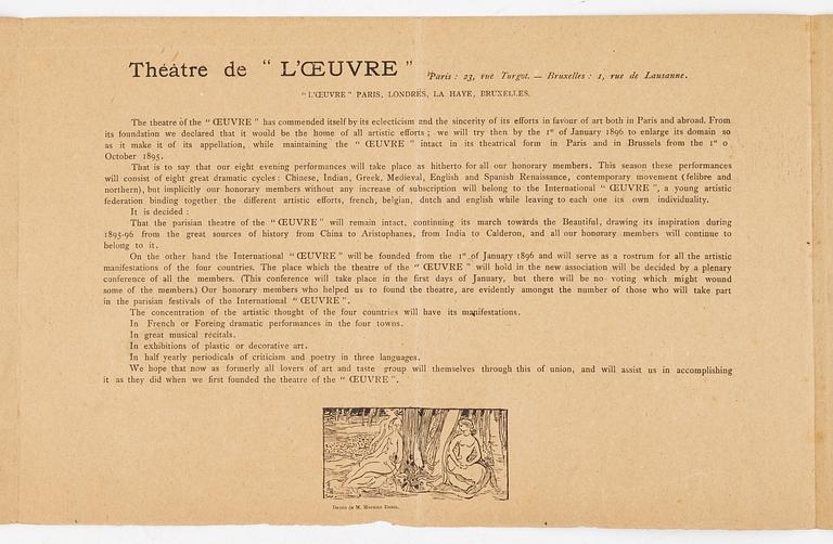 Henri de Toulouse-Lautrec, Announcement for the Théâtre de L'Oeuvre.