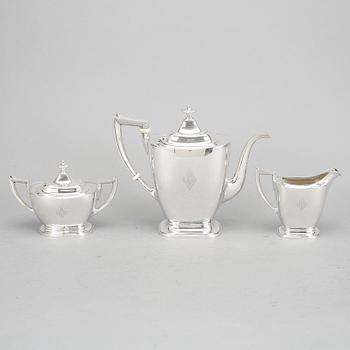 KAFFESERVIS, 3 delar, sterlingsilver, Gorham, Providence, Rhode Island, USA, 1927. Vikt ca 1350g.