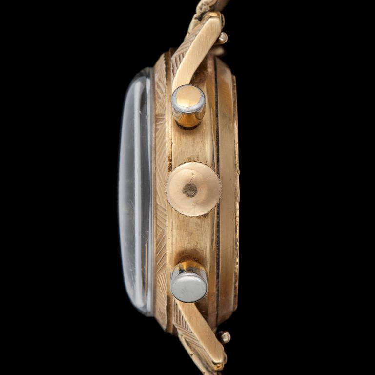 ARMBANDSUR, herr, LeCoultre, kronograf, 18k guld. Vikt ca 102g.