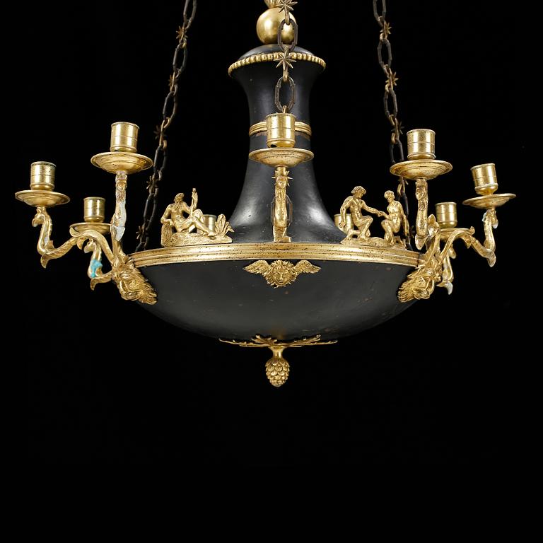 An Empire early 19th century nine-light hanging lamp.