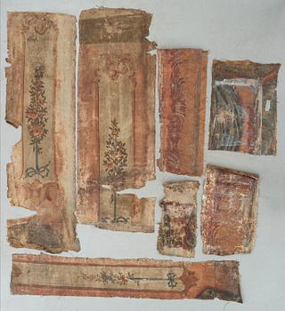 TAPETER, 5 större delar, olja på linneväv.  Sverige, 1700-talets andra hälft. Rokoko.