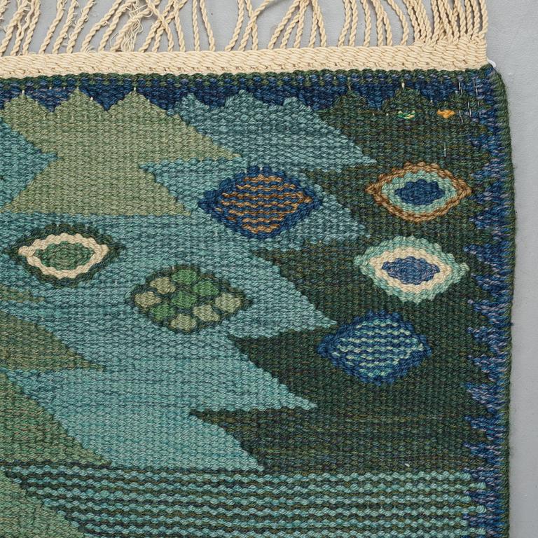 Barbro Nilsson, Matto, "Tånga grön", flat weave, ca 234 x 169-171 cm, signed AB MMF BN.