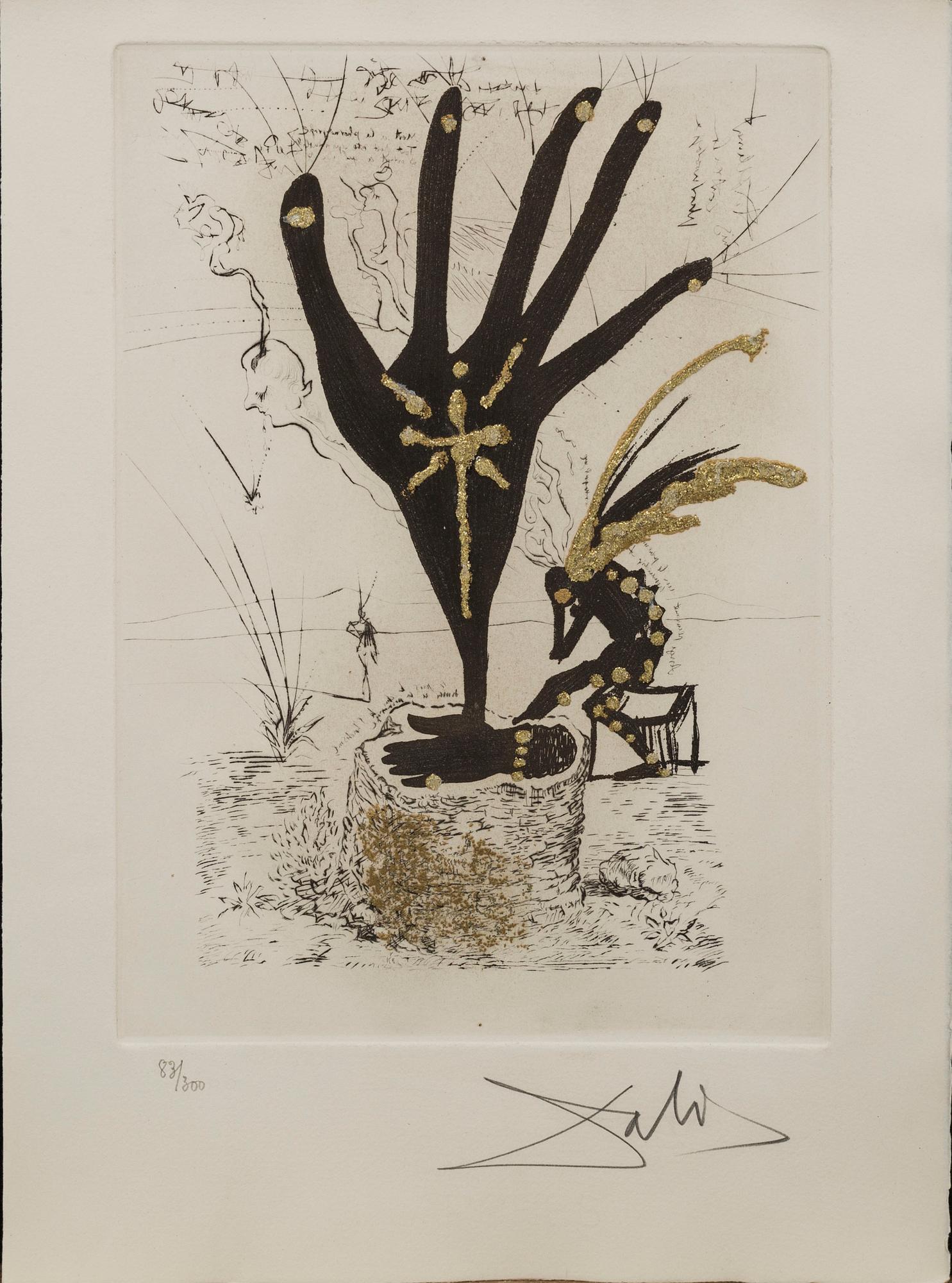 SALVADOR DALÍ, mapp med 10 gravyer med förgyllning, "Les Amours Jaunes", signerade och numrerade 83/300.