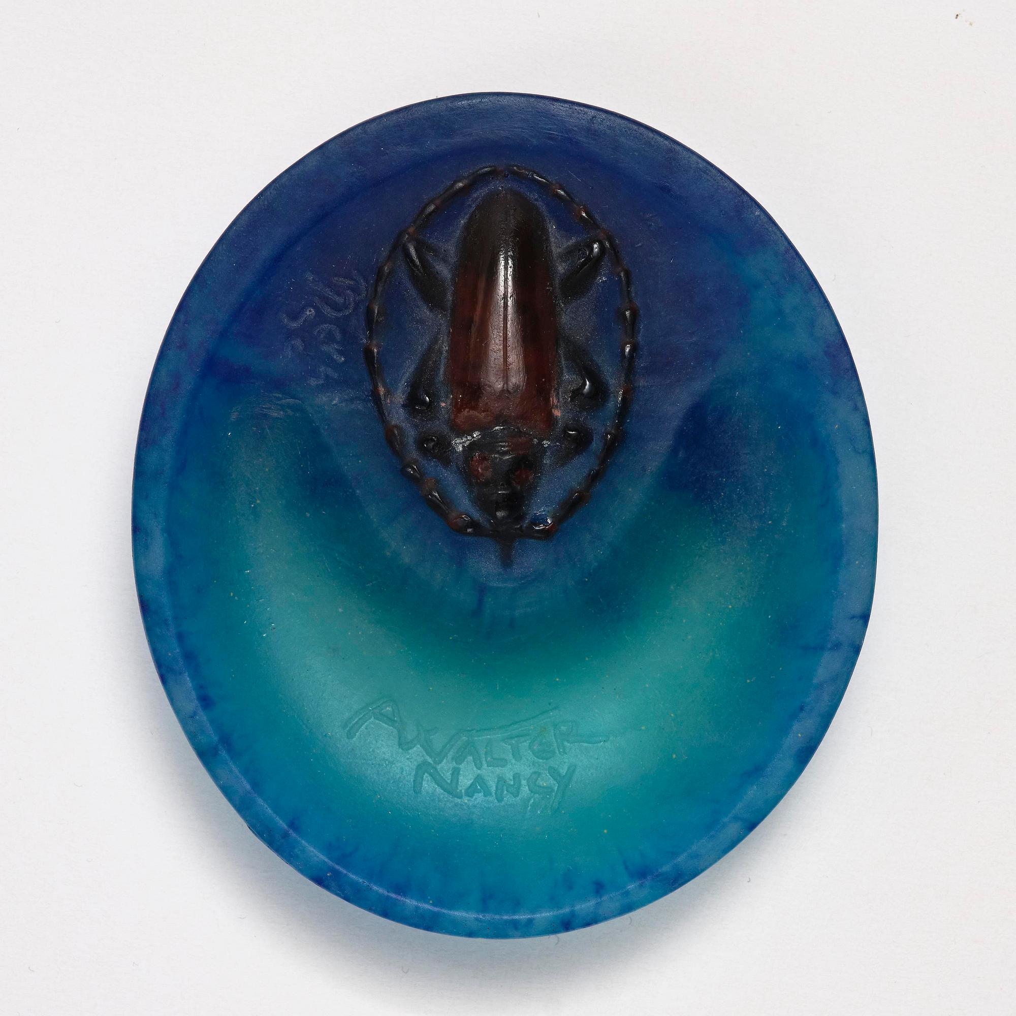 Almaric Walter, & Henri Bergé, a pâte de verre beetle ashtray, Nancy, France, early 20th century.