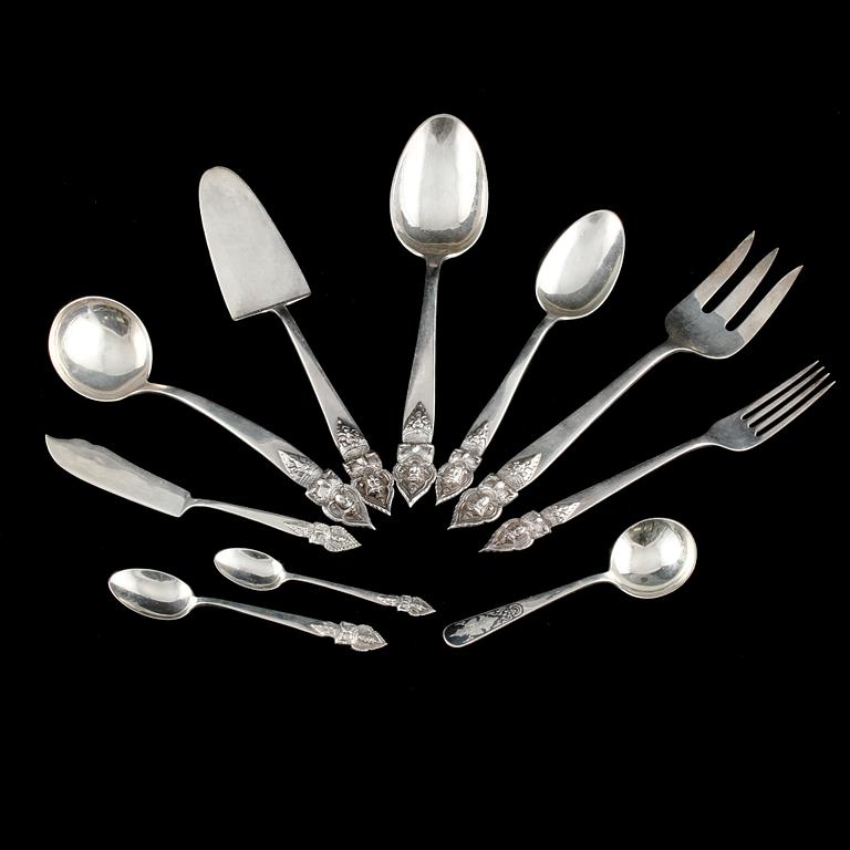 BESTICKSERVIS, 64 delar, silver, 1900-talets andra hälft, total vikt ca 1445 g.