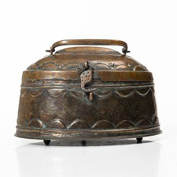 A Swedish baroque repousse copper box, 18th century.