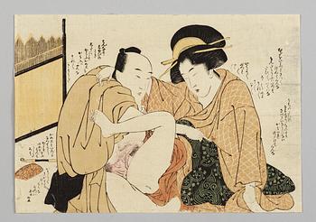 Utamaro, TRÄSNITT (5). Shungamotiv, omkring 1790-1805.