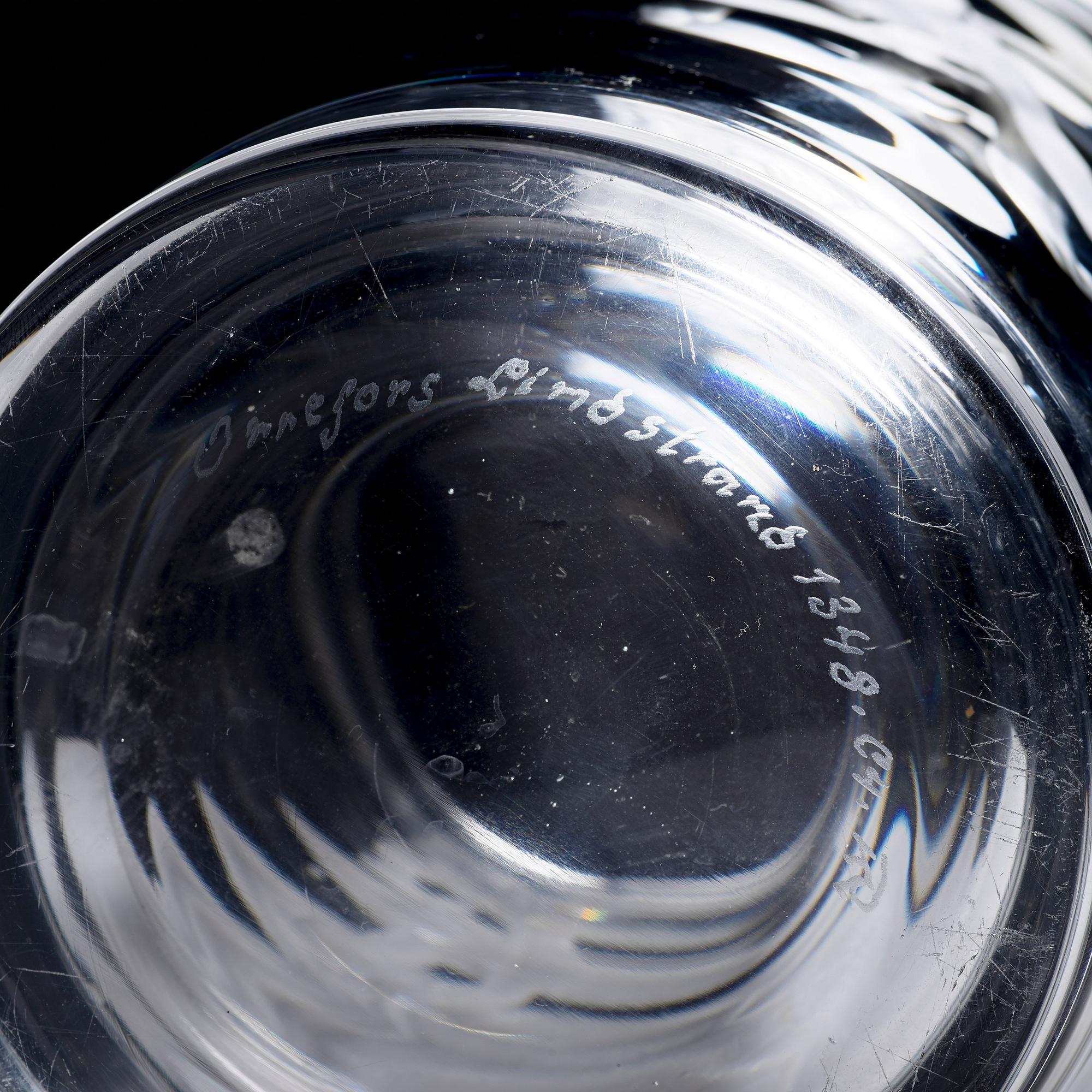 Vicke Lindstrand, an engraved "Pearl fisher" glass vase, Orrefors, Sweden 1956.