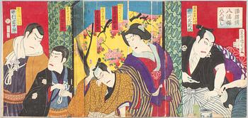 TOYOHARA KUNICHIKA (1835–1900), color woodblock print, triptych, Japan, 1878.