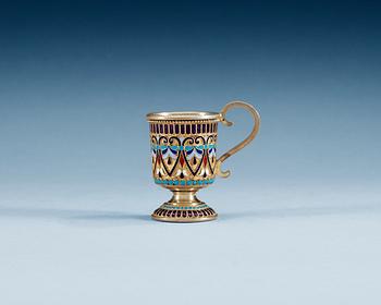 1187. A RUSSIAN SILVER-GILT AND ENAMEL TSCHARKA, Makers mark possibly of Gustav Klingert, Moscow 1898-1907.