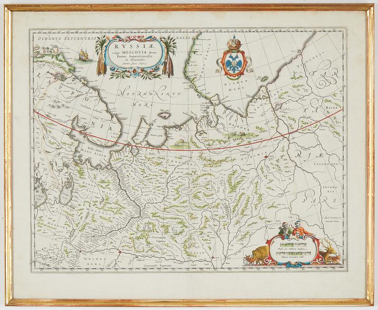 An 18th Century hand coloured map of Russia.