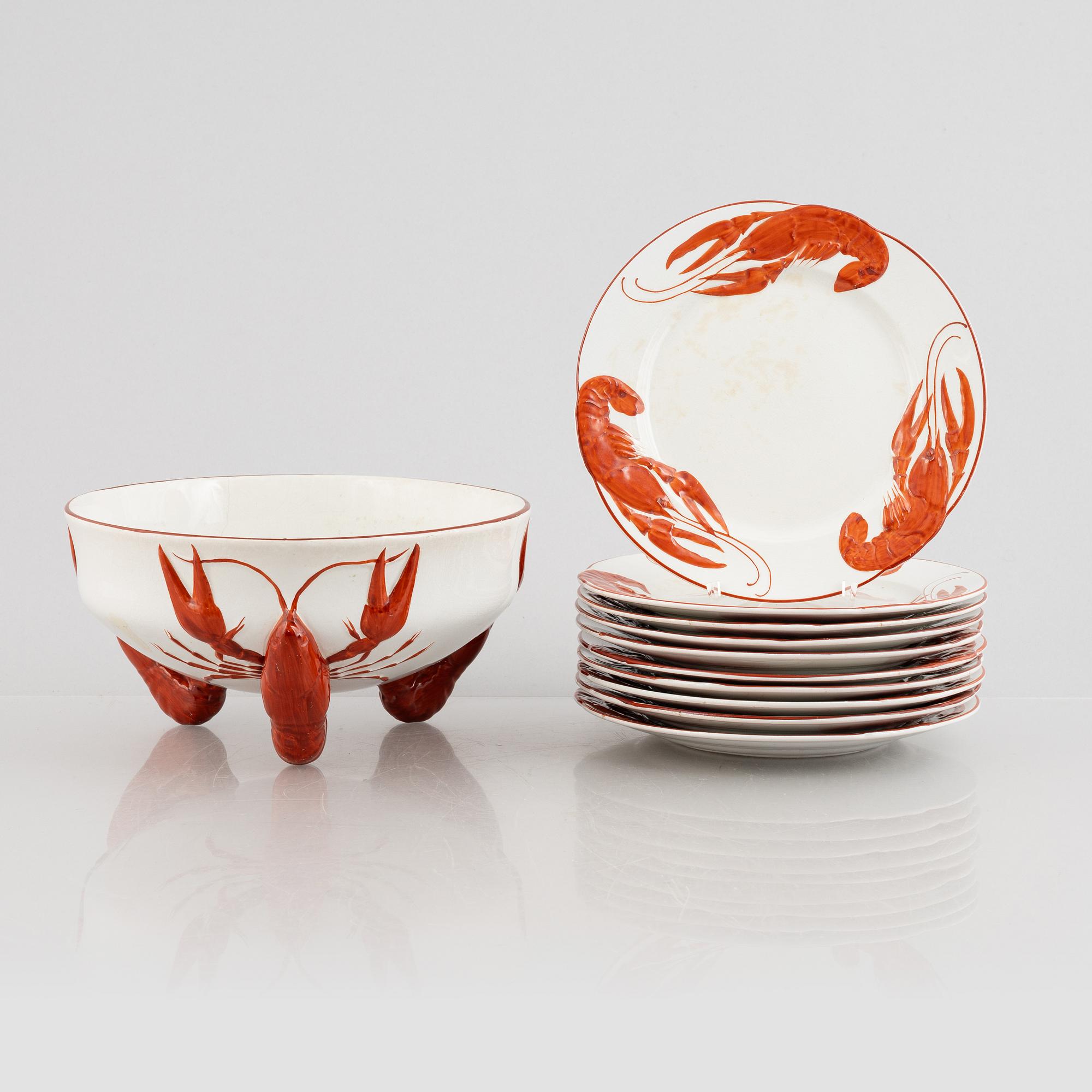 An eleven-piece crayfish service, Rörstrand, early 20th century.