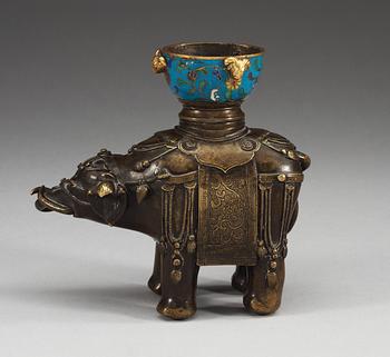 A bronze and cloisonné figure of an elephant, Qing dynasty, 19th Century.