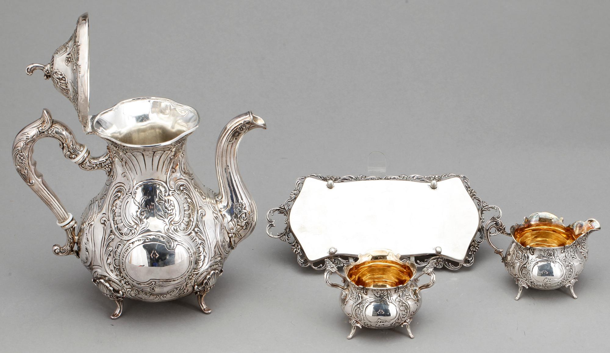 KAFFESERVIS, 4 delar, silver, Gewe Silvervarufabriken Ab, Malmö, 1974. Vikt ca 1328g.