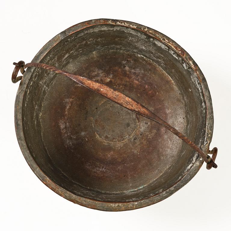 A Swedish copper cauldron, 18th century.