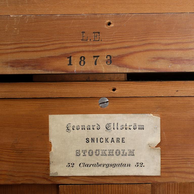 KABINETTSKÅP, för mynt och medaljer, barockstil, Leonard Ellström Stockholm 1873.