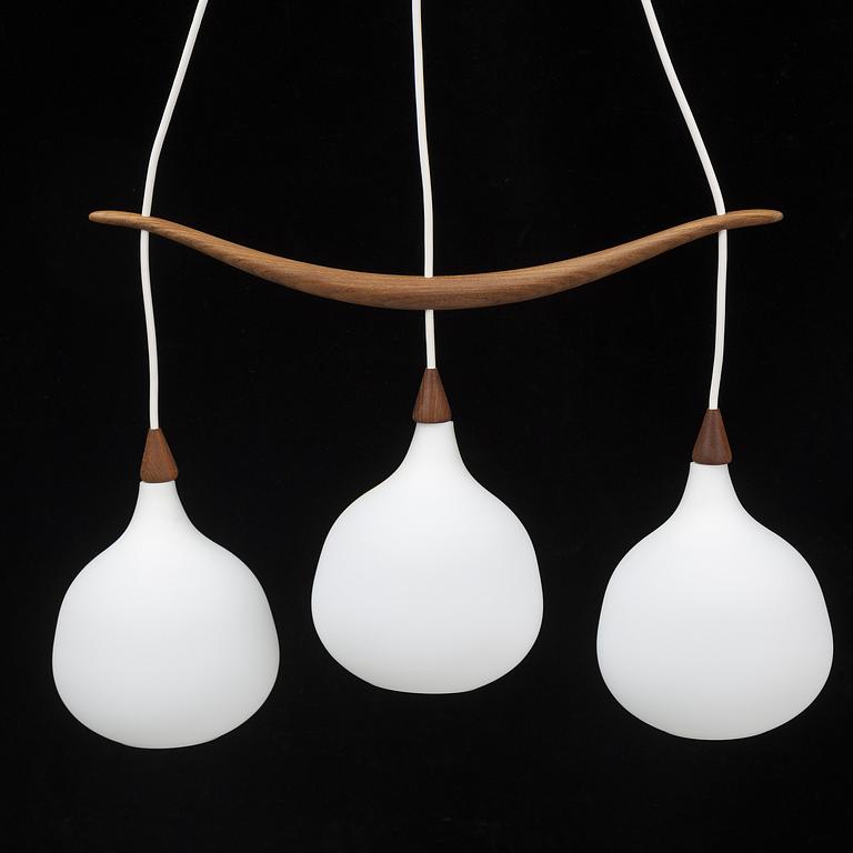 Uno & Östen Kristiansson, a teak and glass ceiling light from Luxus, Vittsjö, 1950's/60's.