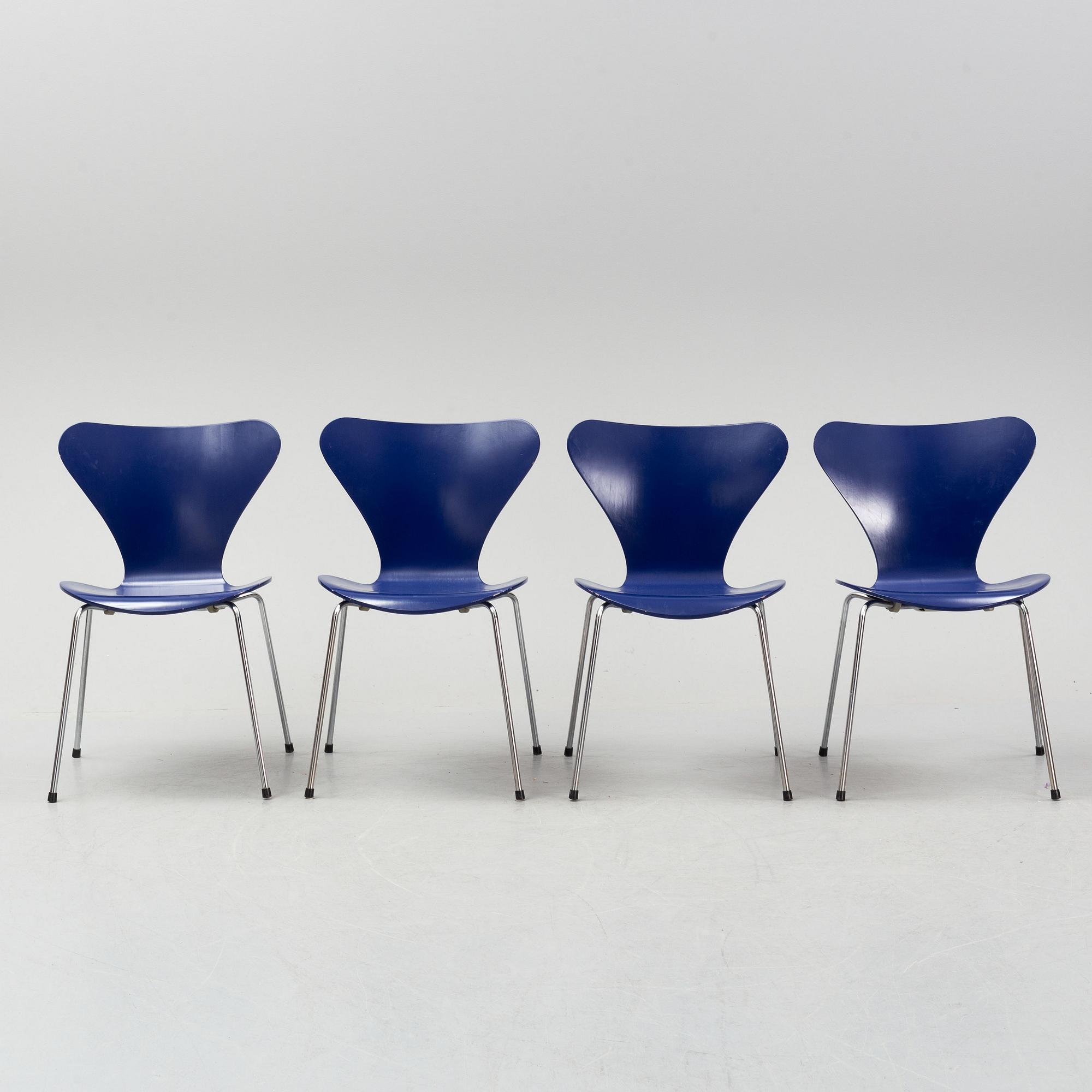 A set of four "Sjuan" chairs, Arne Jacobsen for Fritz Hansen, Denmark, 1989.