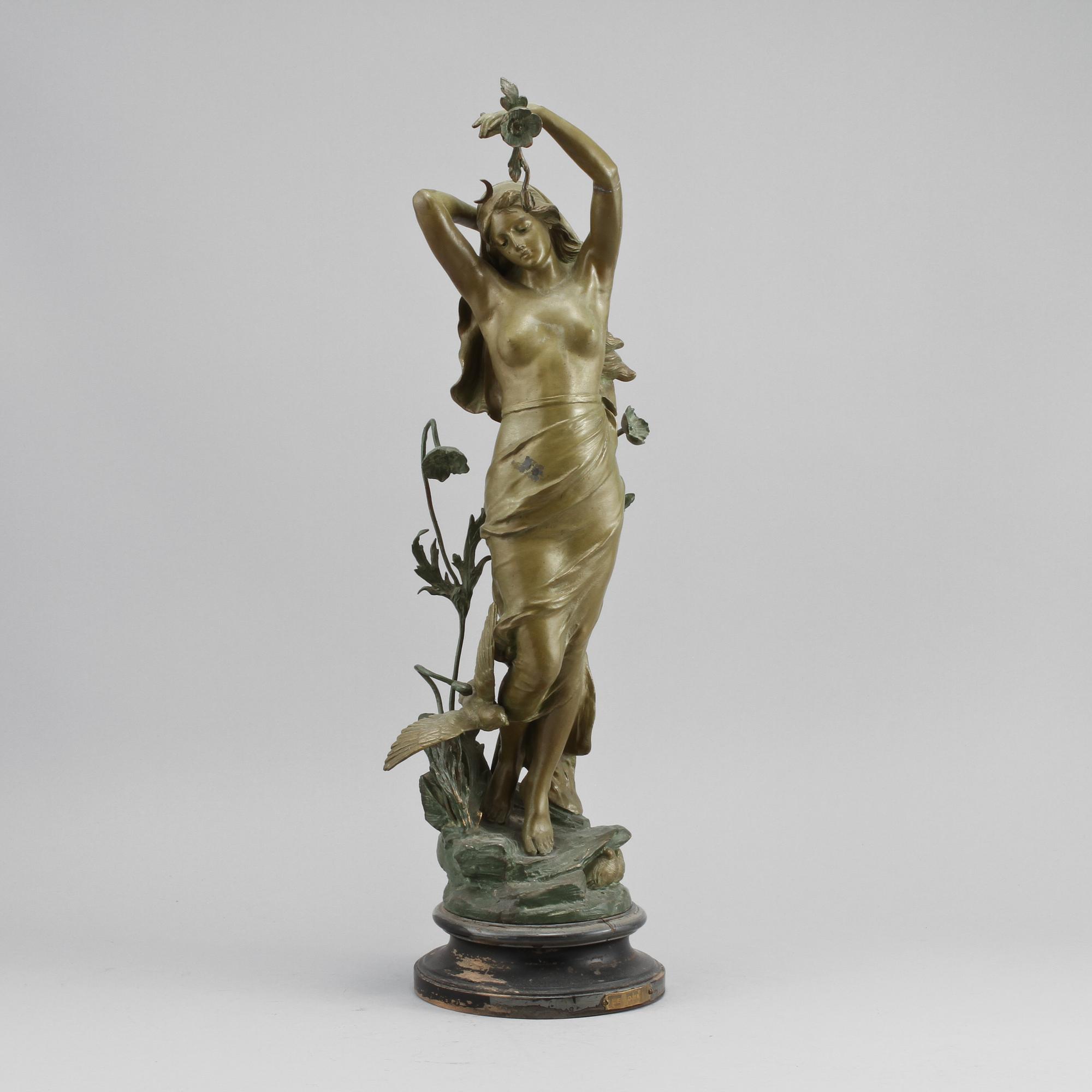 SKULPTUR, jugend, patinerad metall, omkring år 1900.