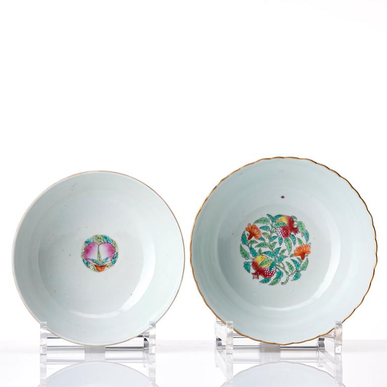 Two famille rose bowls, late Qing dynasty.