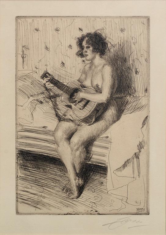 Anders Zorn, a signed etching from 1900.