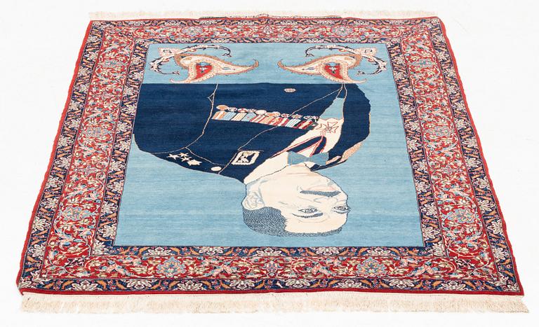A pictoral Seirafian rug, signed (Hossein) Seirafian, ca 147 x 103 cm.