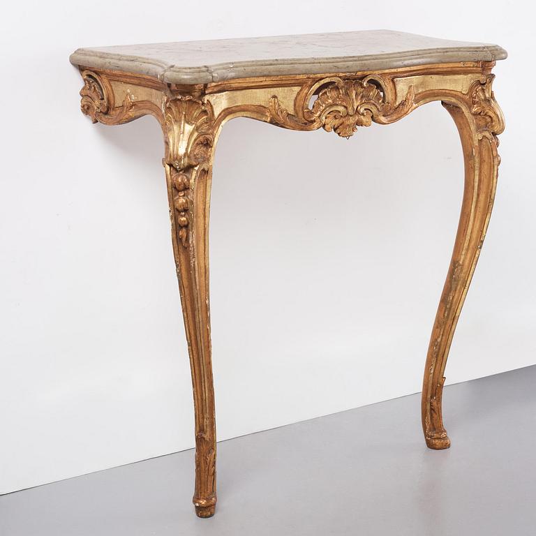 A Swedish giltwood and limestone console table, Stockholm, later part 18th century.