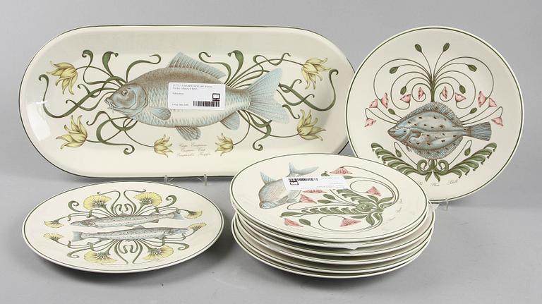 FISKSERVISDELAR, 9 st. Porslin, Villeroy & Boch.