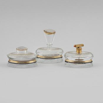 TOALETTSET, 3 delar, glas, 1900-talets första kvartal.