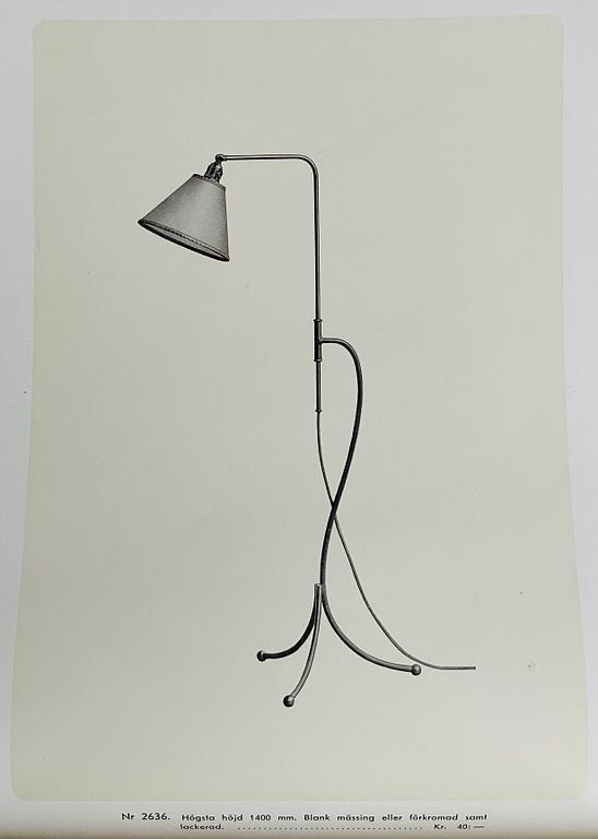 Bröderna Malmströms Metallvarufabrik, golvlampa, modell "2636", Malmö 1940-tal.