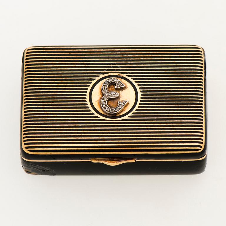 A CARTIER CASE, 18K gold, enamel, rose cut diamonds.