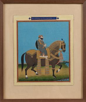 A gouache and gilt painting on paper, picture size 26,5 x 25 cm, Persia 20th century.