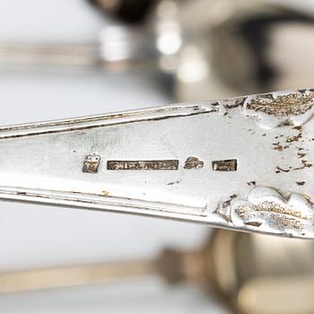 Bestickdelar, silver, 9 st mestadels matskedar, bl a G Lindegren, Helsingborg, 1927.