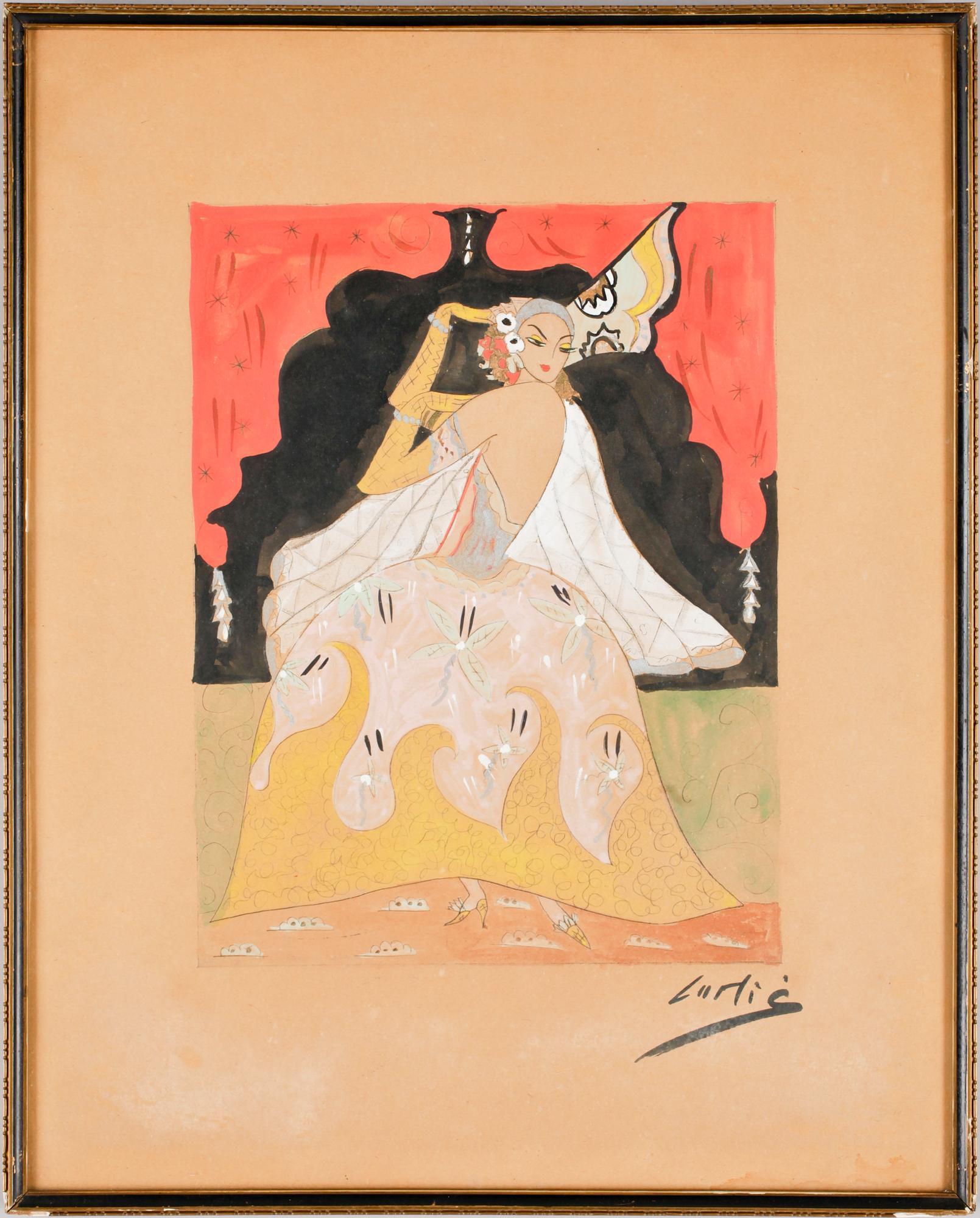 OKÄND KONSTNÄR, blandteknik, sign Curlis?. 1920-tal.