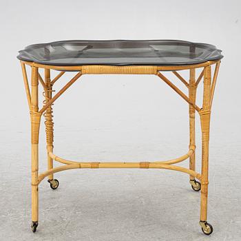 Brick table, rattan, Svenskt Tenn, mid-20th century.